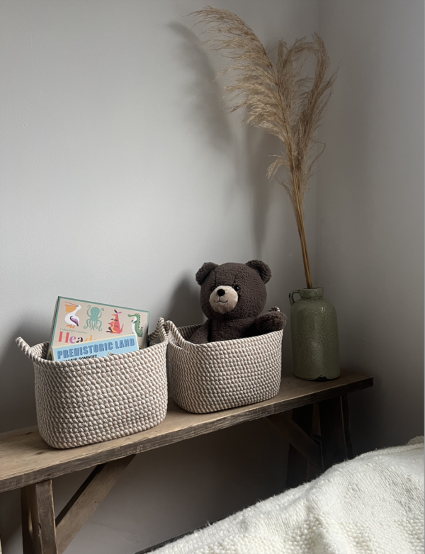 Opbergmand Wit Met Beige - Afbeelding 4